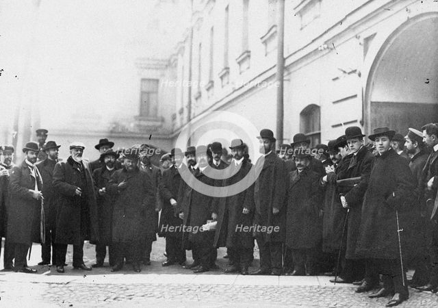 Deputies of the first Duma signed the Vyborg appeal before prison, 1906. Artist: Anonymous  