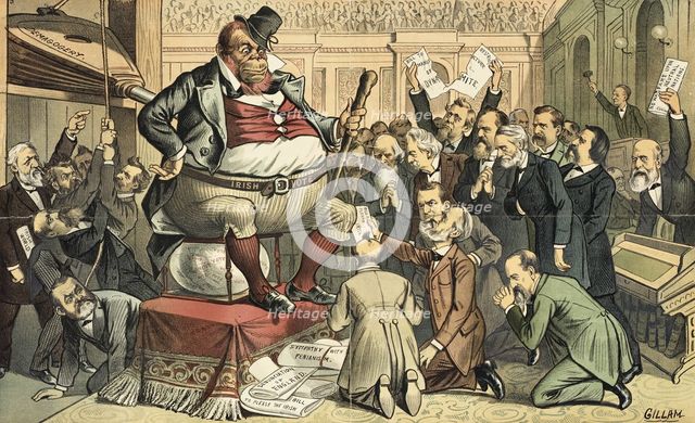 Der "Bugaboo" im Congress. Cartoon from Puck, 1885. Creator: Bernhard Gillam.