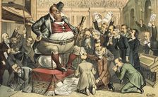 Der "Bugaboo" im Congress. Cartoon from Puck, 1885. Creator: Bernhard Gillam