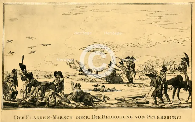 'Der Flanken-Marsch! Oder: Die Bedrohung Von Petersburg!', 1813, (1921).  Creator: Unknown.