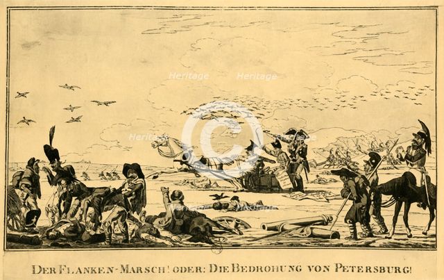 'Der Flanken-Marsch! Oder: Die Bedrohung Von Petersburg!', 1813, (1921).  Creator: Unknown.