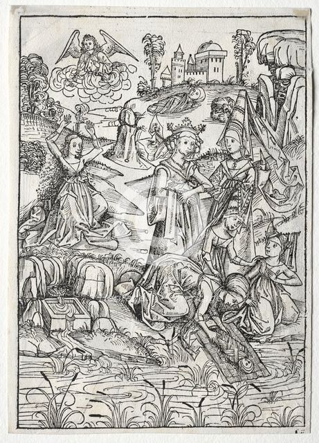 Der Schatzbehalter: Moses Found by Pharaoh's Daughter (recto), 1491. Creator: Michael Wolgemut (German, 1434-1519).