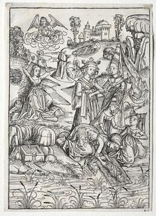 Der Schatzbehalter: Moses Found by Pharaoh's Daughter (recto), 1491. Creator: Michael Wolgemut (German, 1434-1519)