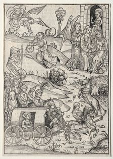 Der Schatzbehalter: The Return of Tobias to Tobit; The Arrival of Tobias Wife..., 1491. Creator: Michael Wolgemut (German, 1434-1519)
