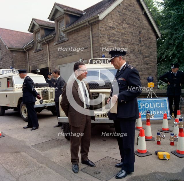 Derbyshire Police Commissioner taking delivery of two new Land Rovers, Matlock, Derbyshire, 1969. Artist: Michael Walters