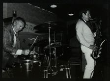 Derek Hogg (drums) and Bobby Wellins (saxophone) playing at The Bell, Codicote, Hertfordshire, 1985. Creator: Denis Williams