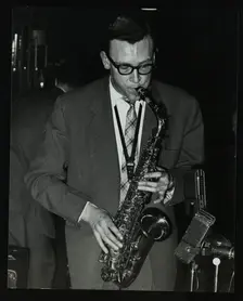 Derek Humble playing alto saxophone at the Civic Restaurant, College Green, Bristol, 1955. Creator: Denis Williams
