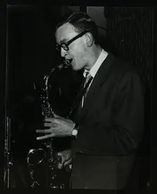 Derek Humble playing alto saxophone at the Civic Restaurant, College Green, Bristol, 1955. Creator: Denis Williams