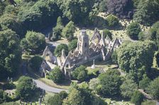 Derelict cemetery chapel at Flaybrick Memorial Gardens, Birkenhead, Wirral, 2015. Creator: Historic England
