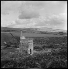 Derelict mine engine house within a rural landscape, Cornwall, 1967-1970. Creator: Eileen Deste