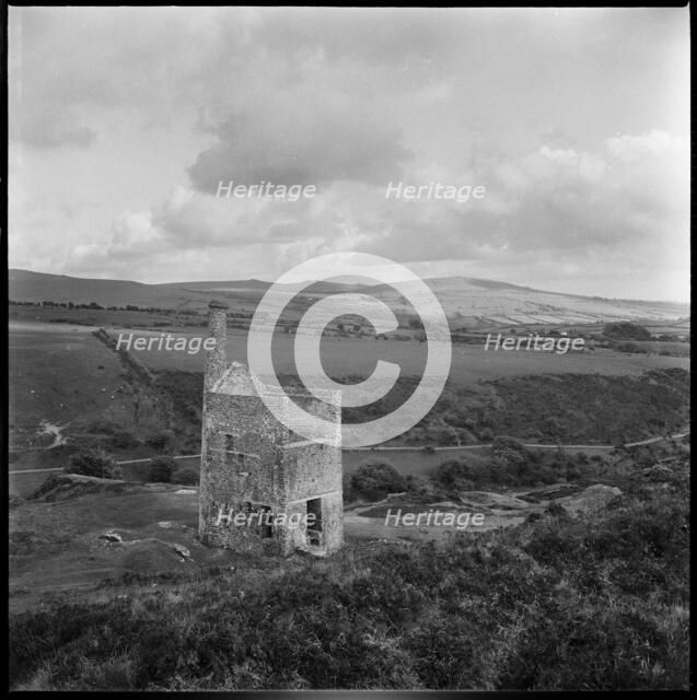 Derelict mine engine house within a rural landscape, Cornwall, 1967-1970. Creator: Eileen Deste.