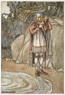 Dermot took the horn and would have filled it c1910. Artist: Stephen Reid