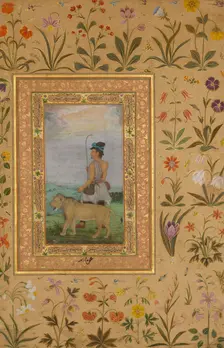Dervish With a Lion, Folio from the Shah Jahan Album, verso: ca. 1630; recto: ca. 1500. Creator: Padarath