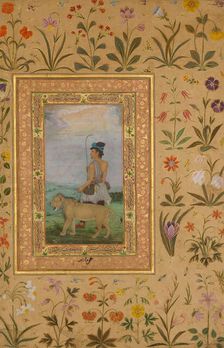 Dervish With a Lion, Folio from the Shah Jahan Album, verso: ca. 1630; recto: ca. 1500. Creator: Padarath