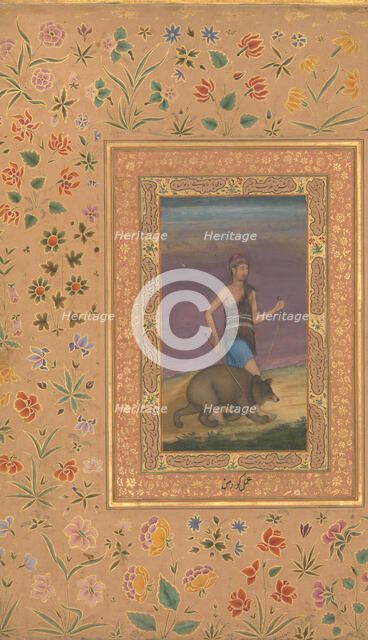 Dervish Leading a Bear, Folio from the Shah Jahan Album, recto: ca. 1630-40; verso: ca. 1530-40. Creators: Govardhan, Mir 'Ali Haravi.