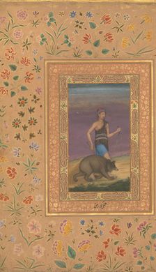 Dervish Leading a Bear, Folio from the Shah Jahan Album, recto: ca. 1630-40; verso: ca. 1530-40. Creators: Govardhan, Mir Ali Haravi