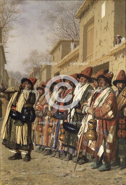 Dervishes' Chorus Begging Alms in Tashkent, 1870. Artist: Vereshchagin, Vasili Vasilyevich (1842-1904)