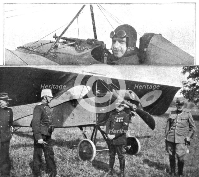 ''Des Braves; L'aviateur Gilbert et son monoplan retenus en Suisse; en haut, Gilbert..., 1915. Creator: Unknown.