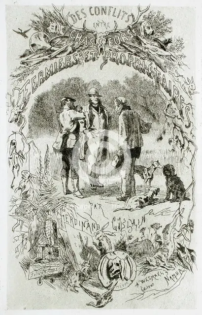 Des Conflits entre chasseurs et propriétaires, 1865. Creator: Félicien Rops.