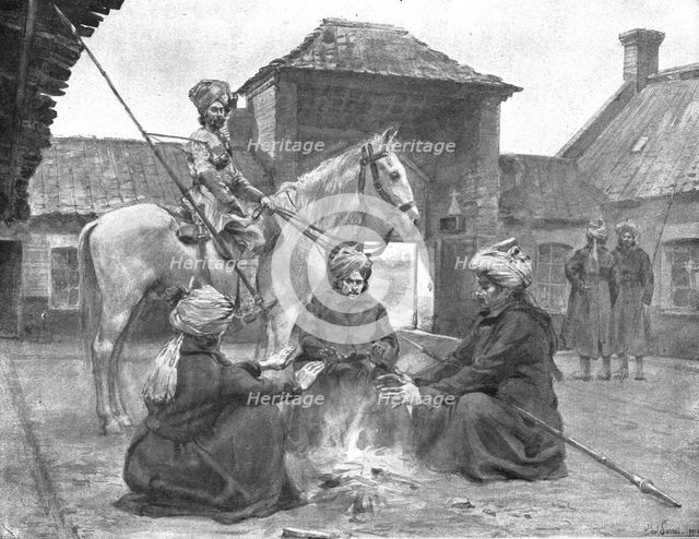 ''Des deux cotes du front; Lanciers indiens dans une ferme du Nord de la France', 1914-1915. Creator: Unknown.