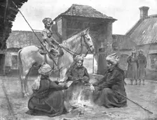 'Des deux cotes du front; Lanciers indiens dans une ferme du Nord de la France 1914-1915. Creator: Unknown
