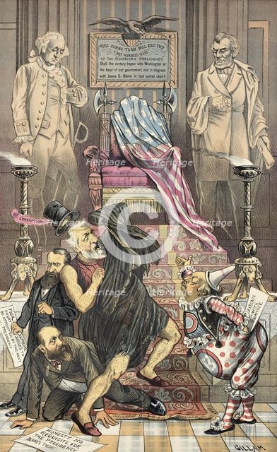 Des Landes Ehre bedroht. Cartoon from Puck, between 1880 and 1889. Creator: Bernhard Gillam.