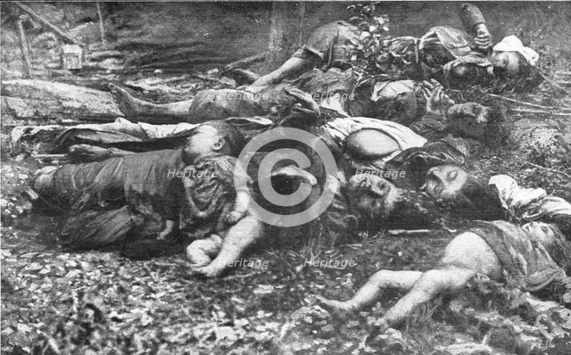 'Des Victimes; Un impressionnant charnier, ou ne figurent que des femmes et des enfants...', 1914. Creator: Unknown.