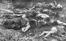 Des Victimes; Un impressionnant charnier, ou ne figurent que des femmes et des enfants... 1914. Creator: Unknown