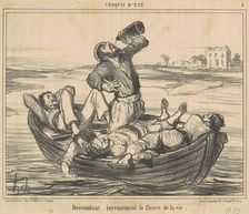Descendant joyeusement le fleuve de la vie, 19th century. Creator: Honore Daumier