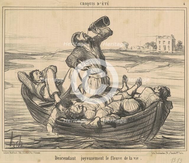 Descendant joyeusement le fleuve de la vie, 19th century. Creator: Honore Daumier.
