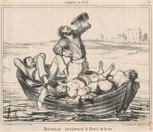 Descendant joyeusement le fleuve de la vie, 19th century. Creator: Honore Daumier