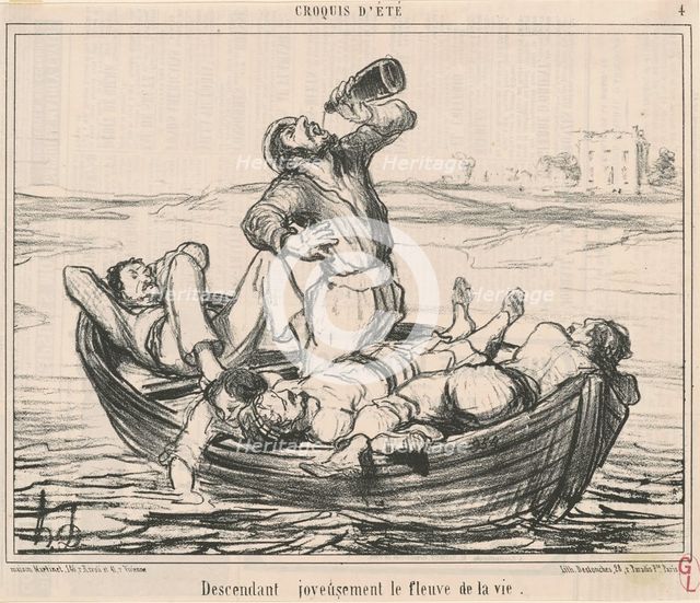 Descendant joyeusement le fleuve de la vie, 19th century. Creator: Honore Daumier.