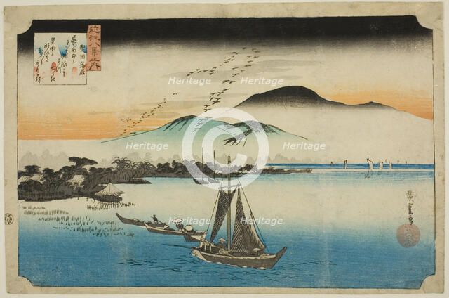 Descending Geese at Katada (Katada rakugan), from the series "Eight Views of Omi...", c. 1834. Creator: Ando Hiroshige.