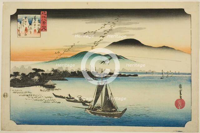 Descending Geese at Katada (Katada rakugan), from the series "Eight Views of Omi...", c. 1834. Creator: Ando Hiroshige.