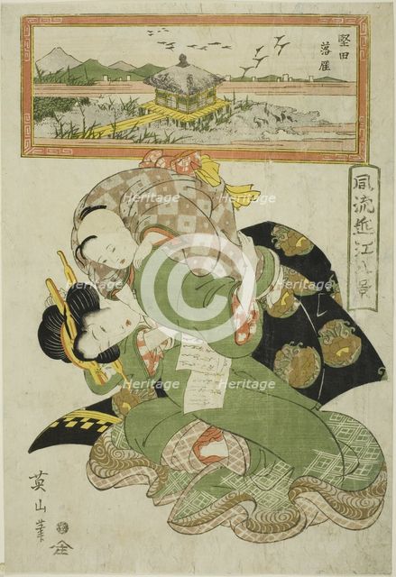 Descending Geese at Katada (Katada rakugan), from the series "Fashionable Eight Views..., c.1814/17. Creator: Kikukawa Eizan.
