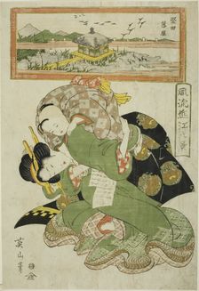 Descending Geese at Katada (Katada rakugan), from the series "Fashionable Eight Views..., c.1814/17. Creator: Kikukawa Eizan