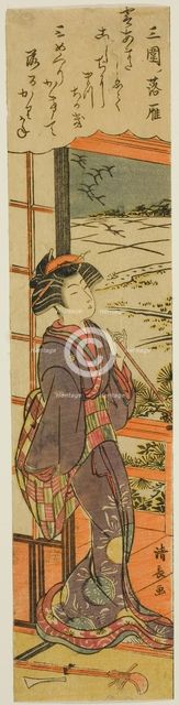 Descending Geese at Mimeguri (Mimeguri no rakugan), from the series "Eight Fashionable..., c. 1778. Creator: Torii Kiyonaga.