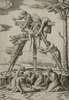 Descent from the Cross, between 1520 and 1521. Creators: Marcantonio Raimondi, Raphael