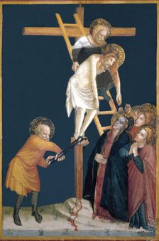 Descent from the Cross detail of the paintings by Ferrer Bassa, frescoes preserved in the chap…