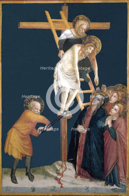  'Descent from the Cross' detail of the paintings by Ferrer Bassa, frescoes preserved in the chap…