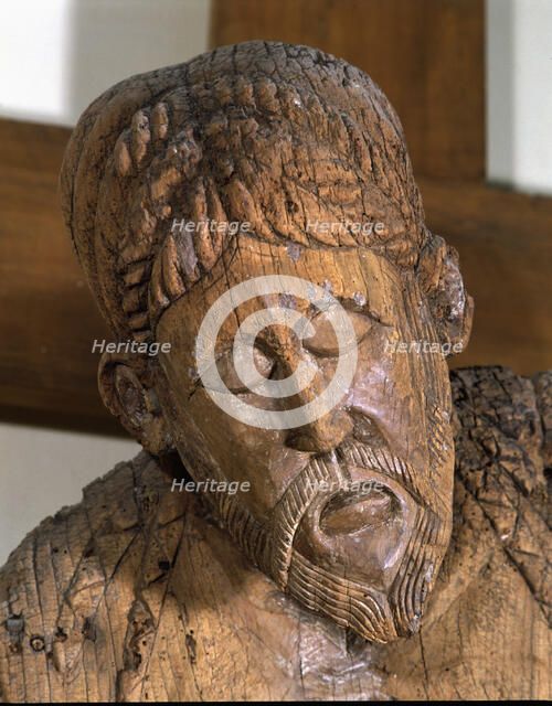  'Descent of Erill-la-Vall', detail of the face of Christ, 12th century polychromed sculpture.