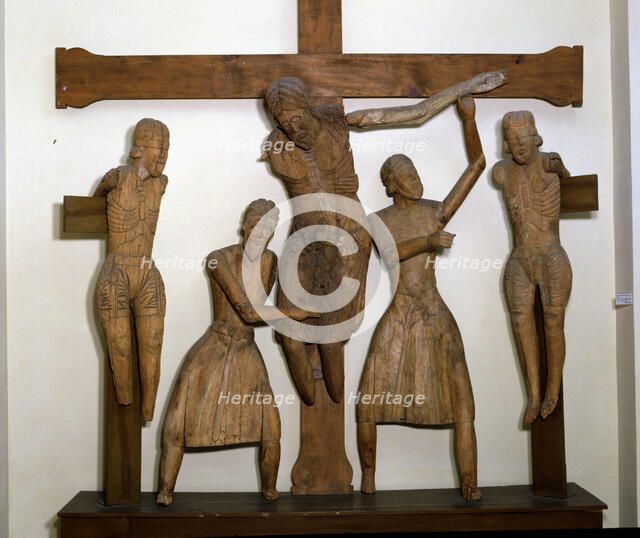  'Descent of Erill-la-Vall', polychromed sculpture, in the image there are five of the seven char…