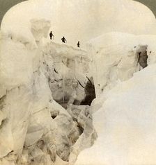Descent of Mt. Blanc - enormous crevasses near the summit, Alps 1901. Creator: Underwood & Underwood