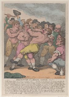 Description of a Boxing Match between Ward and Quirk for 100 Guineas a side, Marc..., March 1, 1812. Creator: Thomas Rowlandson