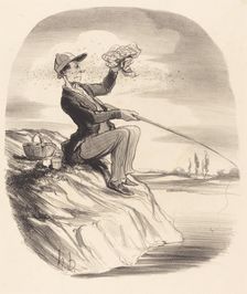 Désagrément d'aller à la pêche..., 1847. Creator: Honore Daumier