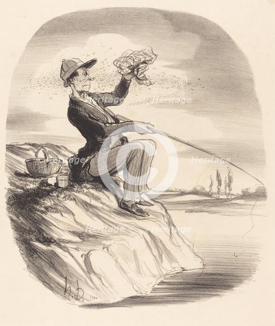 Désagrément d'aller à la pêche..., 1847. Creator: Honore Daumier.