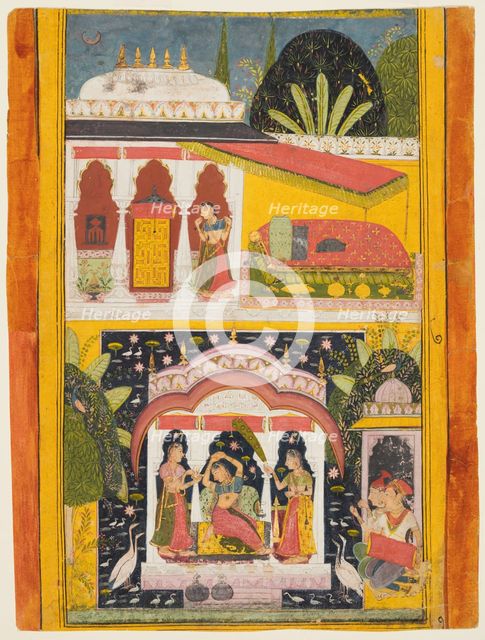 Desavarari Ragini, from a Ragamala series: A lady and two attendants in a bower in the middle…, c169 Creator: Unknown.