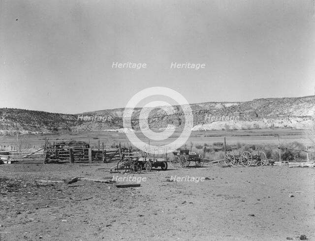 Desert mountains surround Escalante, Utah, 1936. Creator: Dorothea Lange.