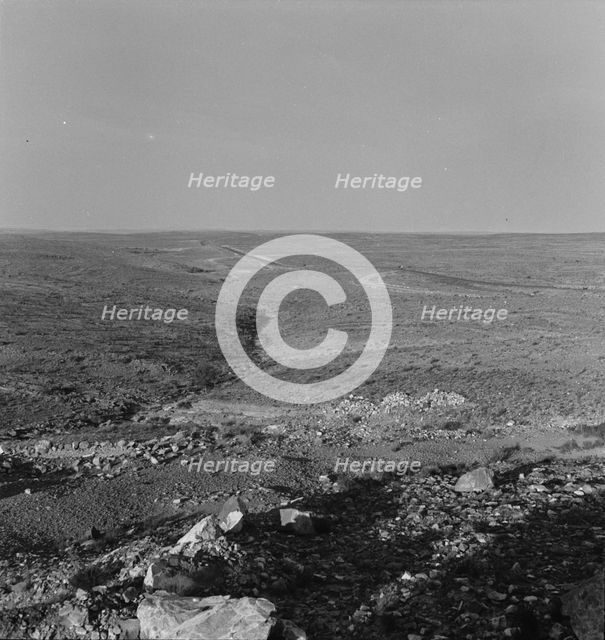 Desert and highway west of Roswell, New Mexico, 1938. Creator: Dorothea Lange.