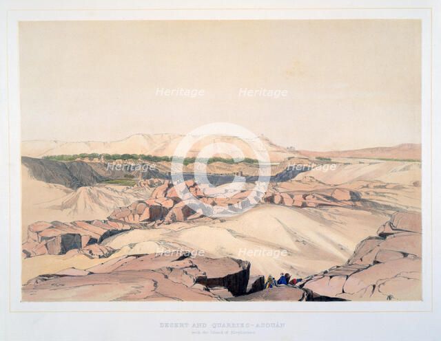 'Desert and Quarries, Asouan, with the Island of Elephantine', Egypt, 19th century. Artist: Lord Wharncliffe